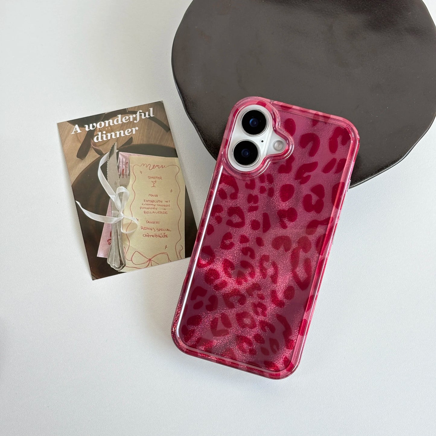 Fashion Wine Red Leopard Print Lucky Color Fine Flash Glacial Phone Case