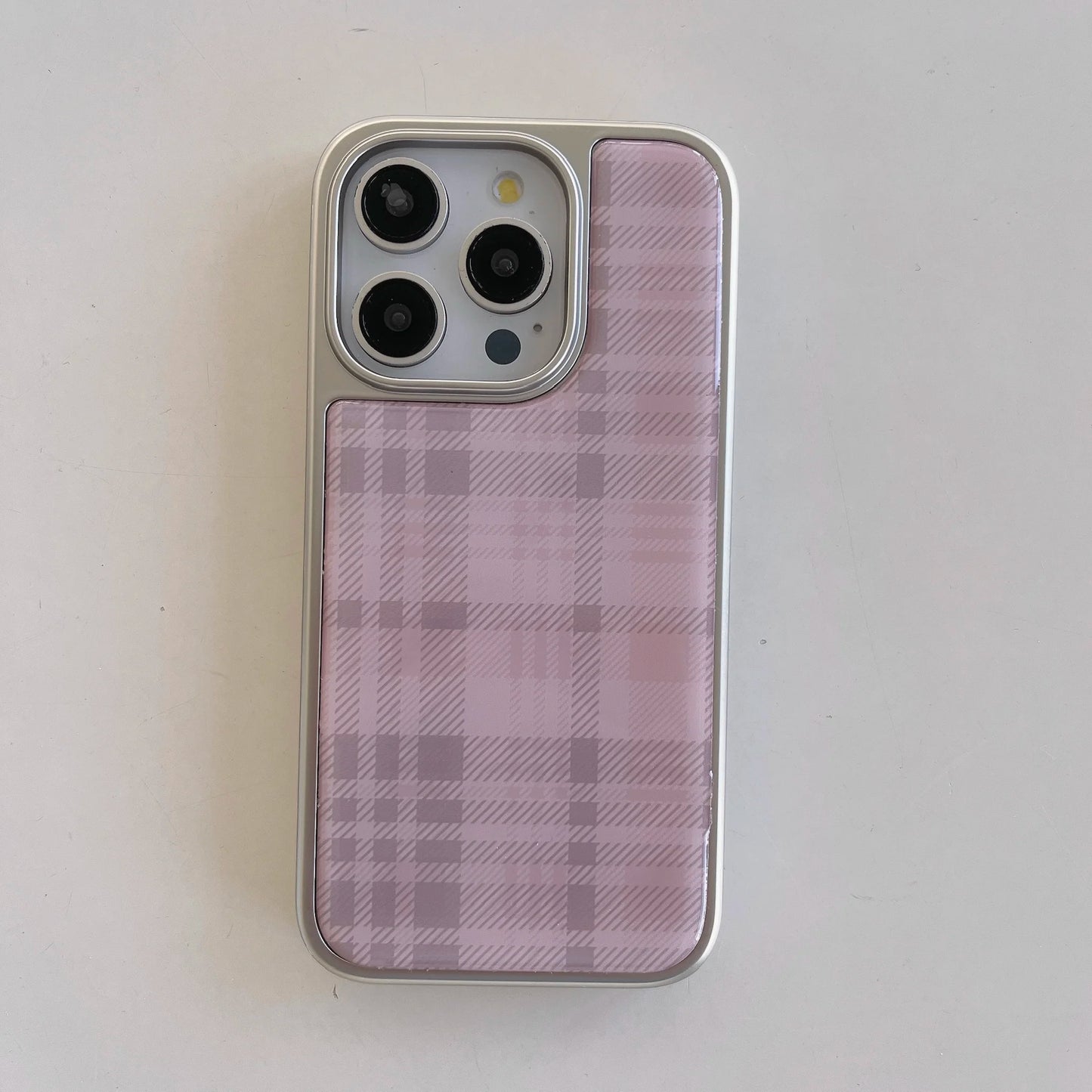 Stylish Simple Electroplate Pink Plaid Pattern Solid Color Phone Case
