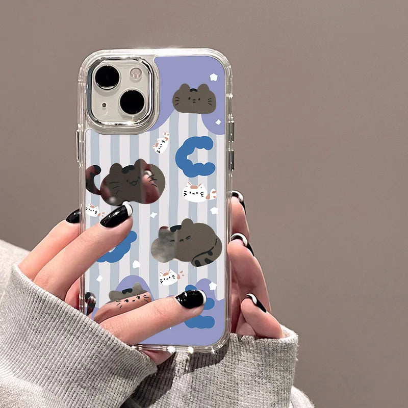 Cute Cat Luxury Plating Make Up Mirror Cover Phone Case