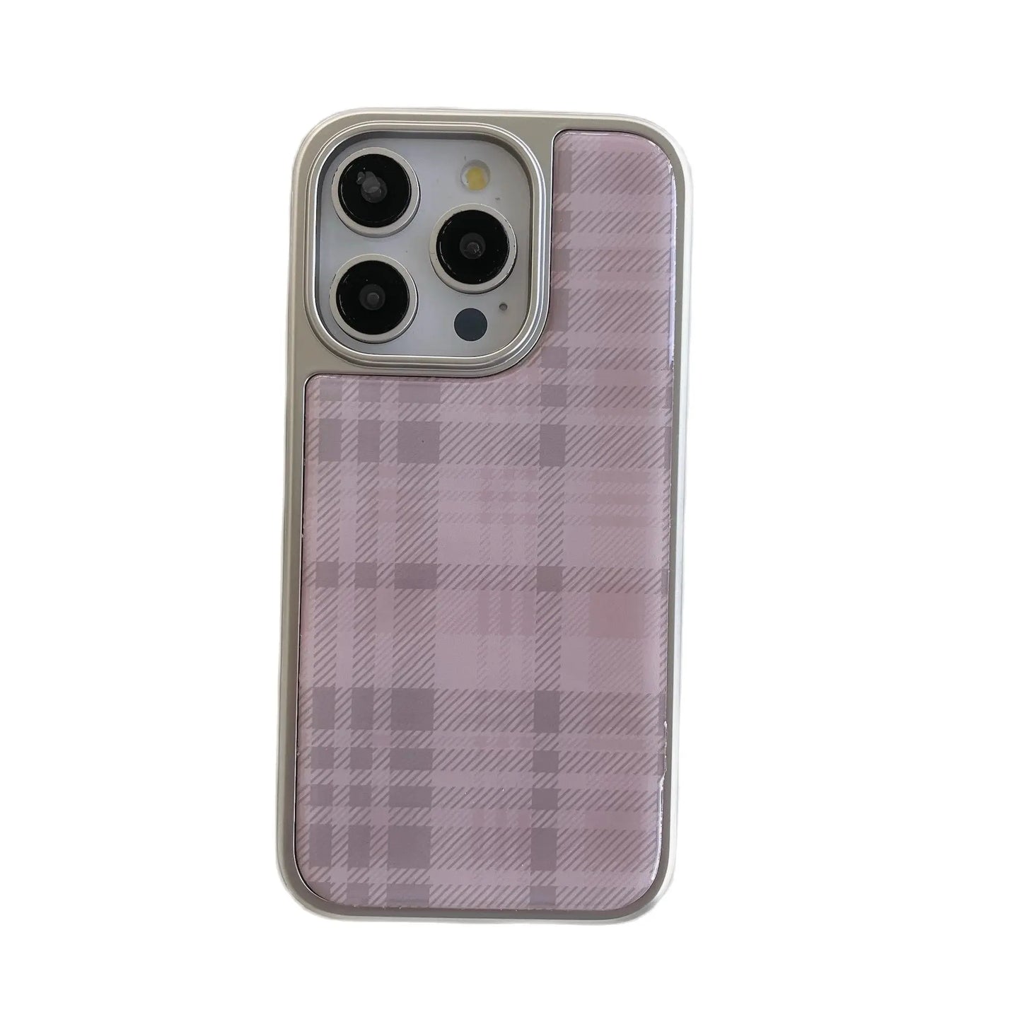 Stylish Simple Electroplate Pink Plaid Pattern Solid Color Phone Case
