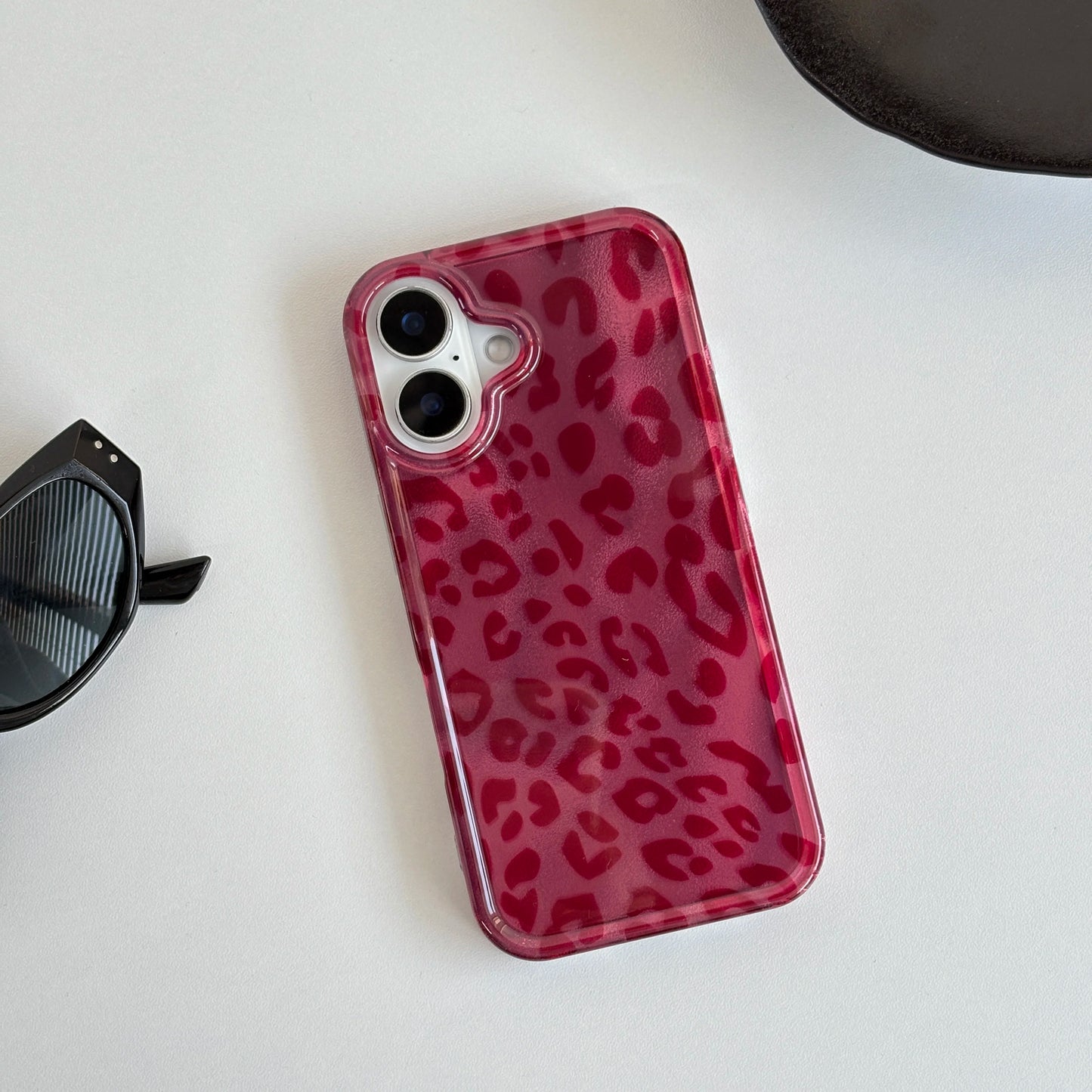 Fashion Wine Red Leopard Print Lucky Color Fine Flash Glacial Phone Case