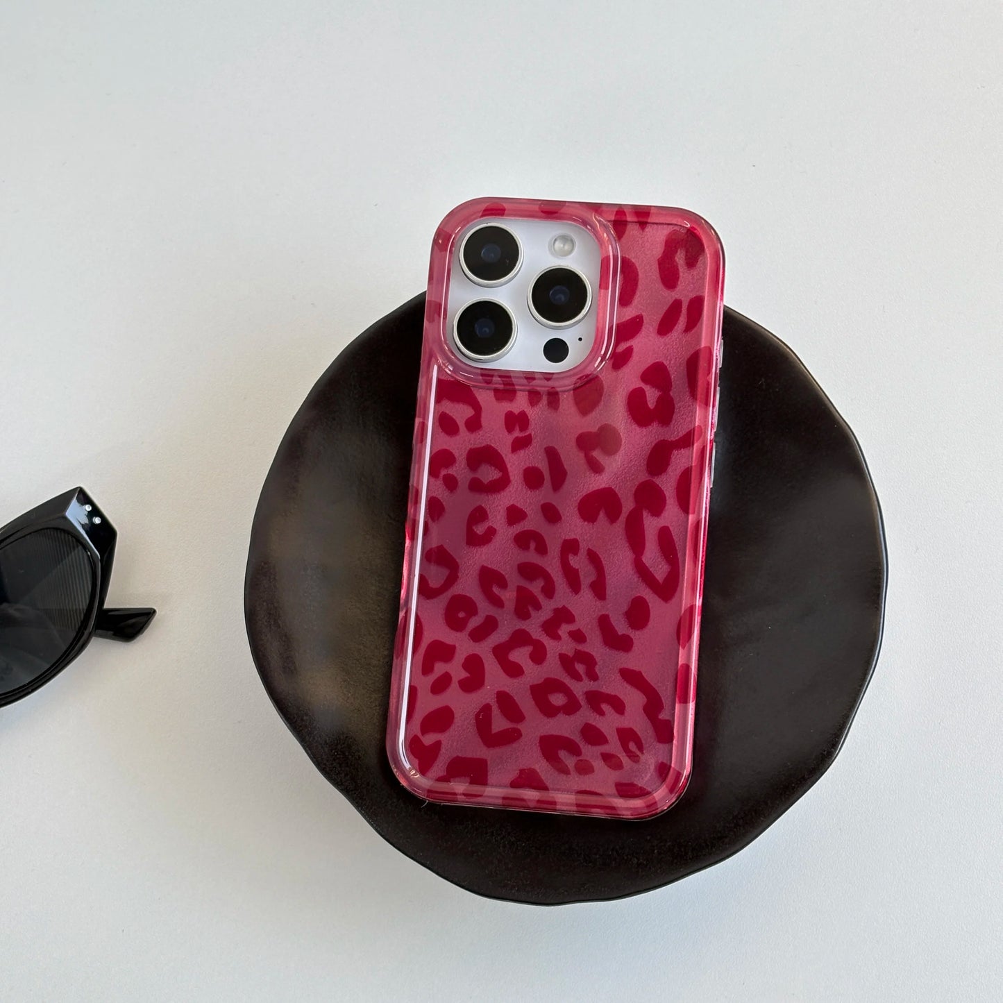 Fashion Wine Red Leopard Print Lucky Color Fine Flash Glacial Phone Case