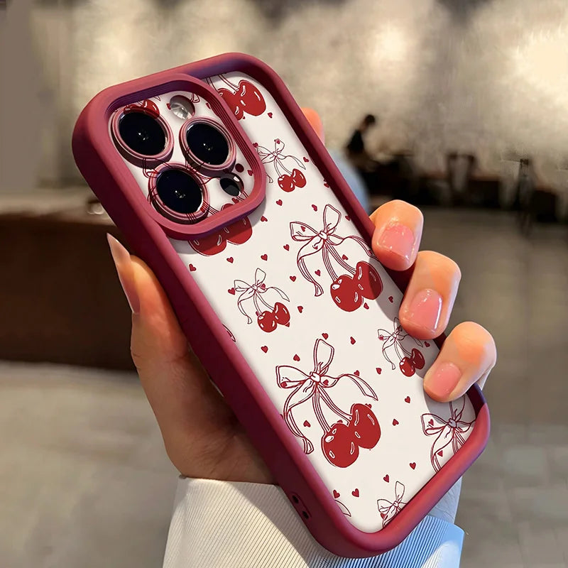 Valentines New Trendy Retro Heart Cherry Pattern Phone Case