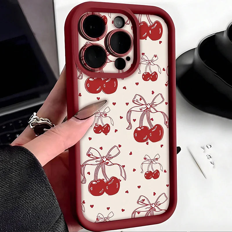 Valentines New Trendy Retro Heart Cherry Pattern Phone Case