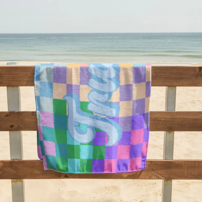 Colorful Plaid Custom Beach Towel, Personalized Bath Towel With Name