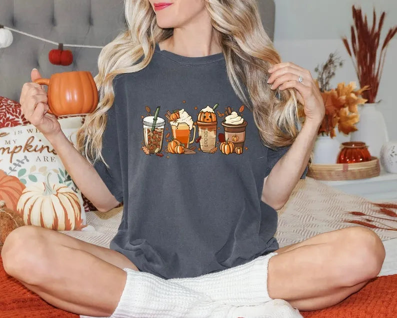 Comfort Colors Fall Coffee Pumpkin Shirt