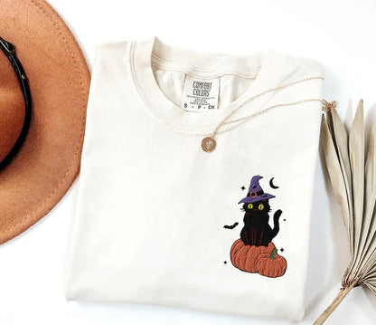 Cute Cat Halloween Embroidered Comfort Colors Fall Shirt