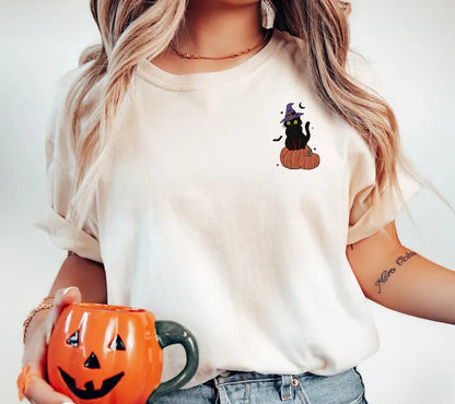 Cute Cat Halloween Embroidered Comfort Colors Fall Shirt