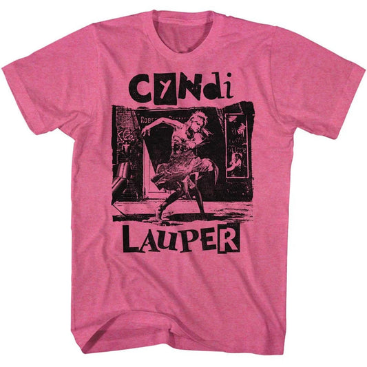 Cyndi Lauper Torn Note Dance Retro Pink Heather T-Shirt