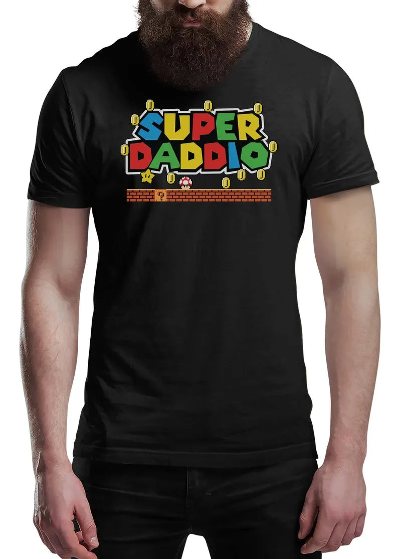 Fathers Day T Shirt Super Daddio Gamer Dad Fun Gift Novelty T-Shirt