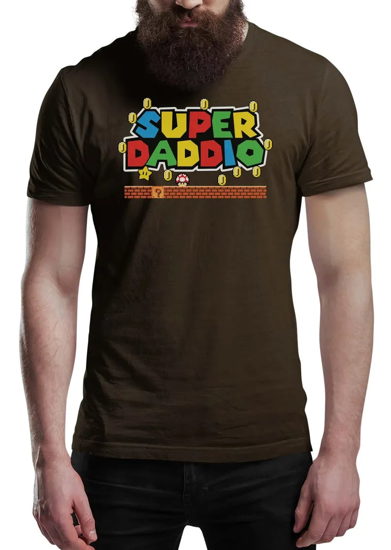 Fathers Day T Shirt Super Daddio Gamer Dad Fun Gift Novelty T-Shirt