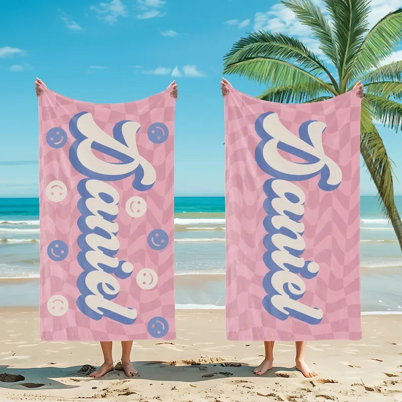 Groovy Retro Style Custom Name Pool Towel