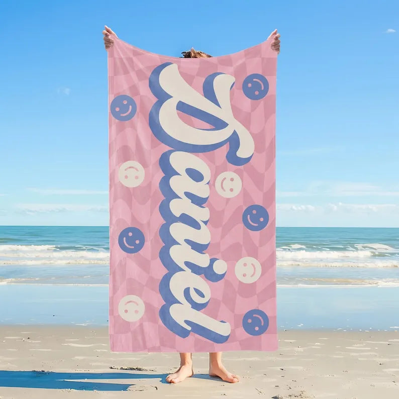 Groovy Retro Style Custom Name Pool Towel