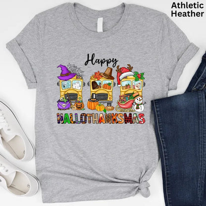 Happy Hallothanksmas School Bus Shirt Hallothanksmas Shirt For Driver