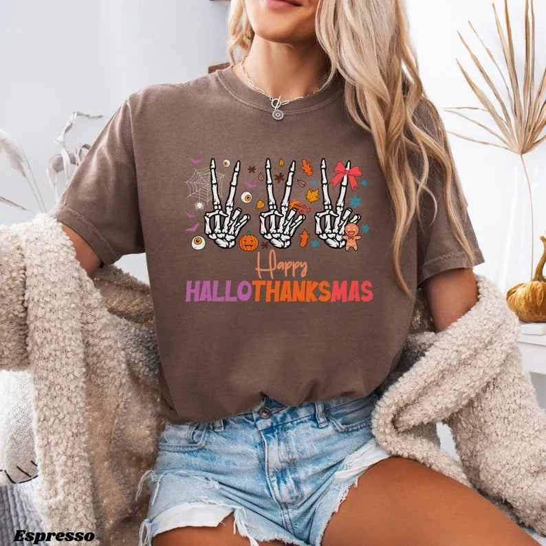 Happy Hallothanksmas Shirt, Happy Halloween Shirt, Happy Thanksgiving Shirt, Happy Christmas Shirt