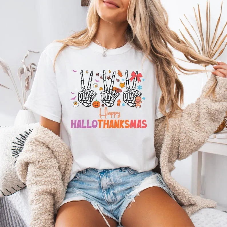 Happy Hallothanksmas Shirt, Happy Halloween Shirt, Happy Thanksgiving Shirt, Happy Christmas Shirt