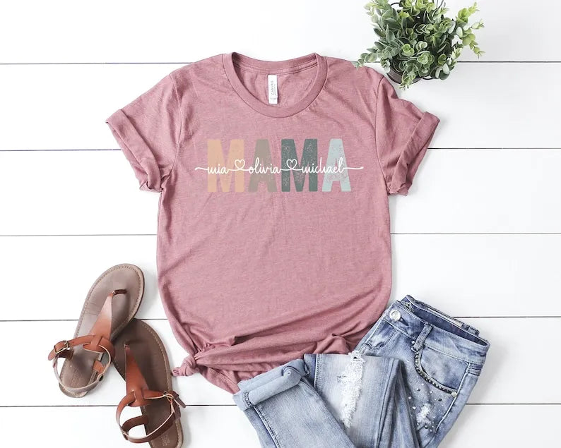 Custom Mama Shirt, Mom Shirt With Names, Personalized Mama T-shirt, Custom Mama Shirt, Mother's Day Shirt, Mama With Children Names Tee