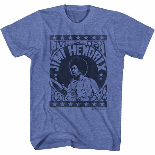 Jimi Hendrix Live USA Tour 68 Royal Heather Adult T-Shirt