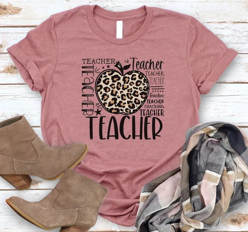 Leopard Apple Teacher Shirt