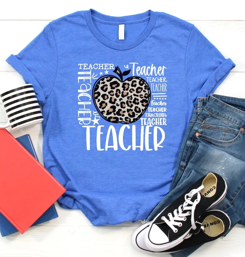 Leopard Apple Teacher Shirt