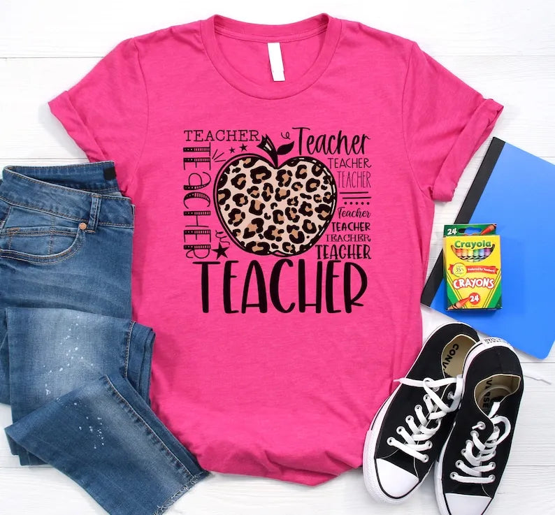 Leopard Apple Teacher Shirt