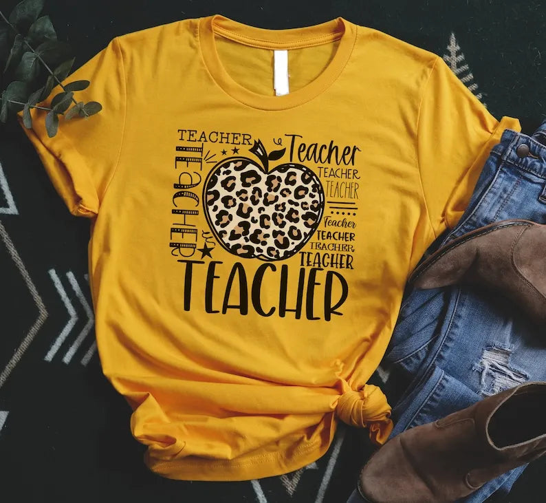 Leopard Apple Teacher Shirt