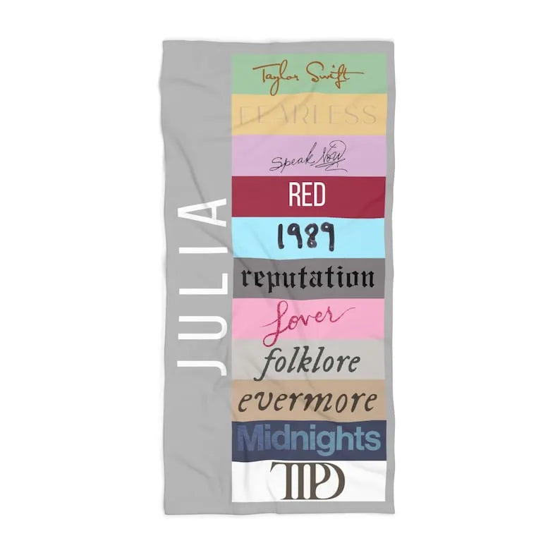 Personalized Taylor Swift Inspired Beach Towel, ALL Taylor Albums Beach Towel