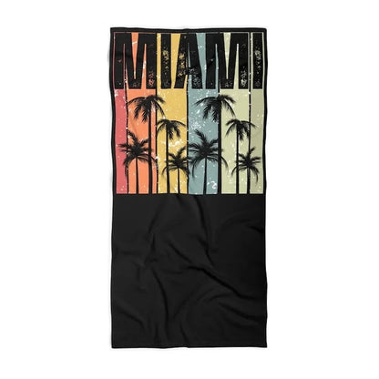 Miami Beach Palm Trees Horizontal Retro Sunset - Beach Towel