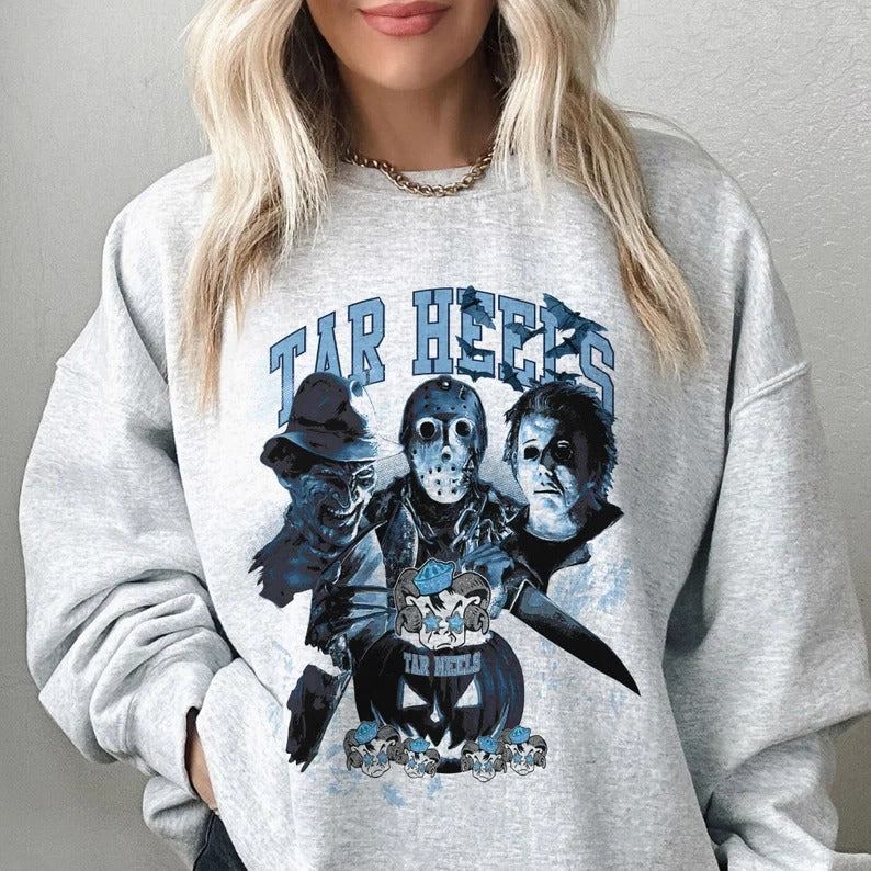 North Carolina Halloween Horror Movie Football Crewneck Sweatshirt