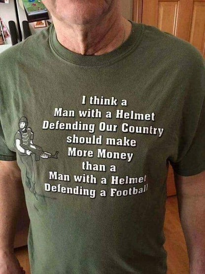 Patriotic T Shirt – A Man With A Helmet Defending Our Country