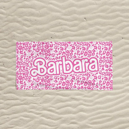 Personalized Barbi Name Beach Towel, Custom Pink Tiger Design Bath Pool Towel, Vacation Anniversary Birthday Towel