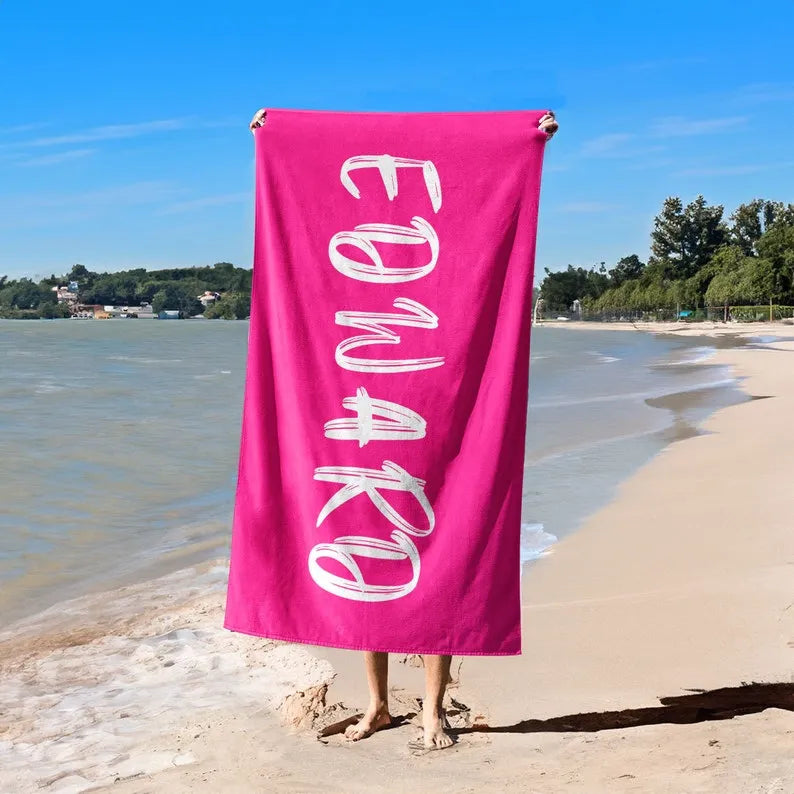 Personalized Name Beach Towel, Custom Bath Towel With Name