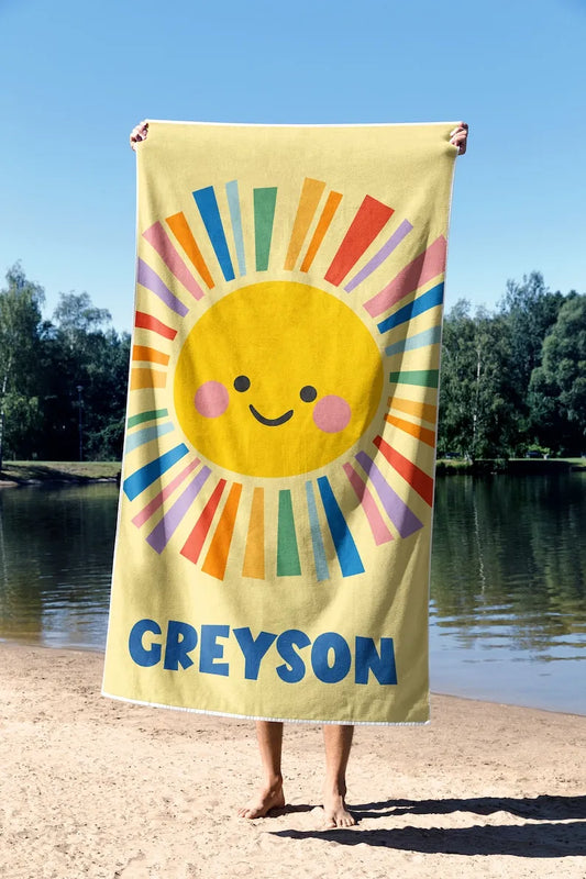 Personalized Rainbow Sun Beach Towel, Sun Beach Towel, Custom Colourful Beach Towel, Custom Beach Towel for Kids