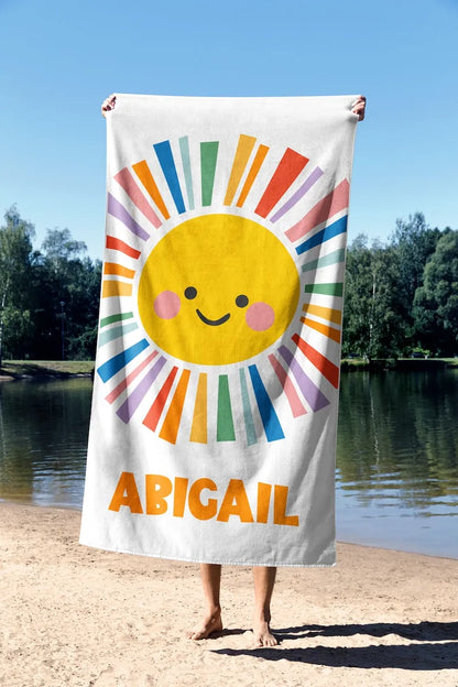 Personalized Rainbow Sun Beach Towel, Sun Beach Towel, Custom Colourful Beach Towel, Custom Beach Towel for Kids