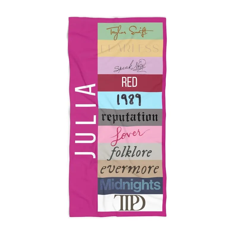 Personalized Taylor Swift Inspired Beach Towel, ALL Taylor Albums Beach Towel