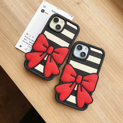 Kawai 3D Striped Bow Soft Silicone Phone Case