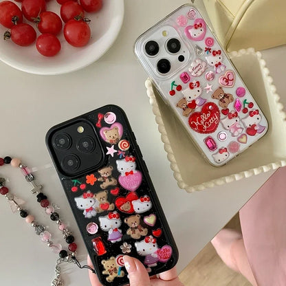 3D Cute Cartoon Y2K Hello Kitty Sticker Bling Glitter Phone Case