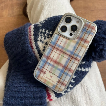 Autumn Winter Retro Imitation Plush Line Plaid Sliver Edge Phone Case