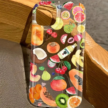Fruit Print Juice Pattern Transparent Phone Case