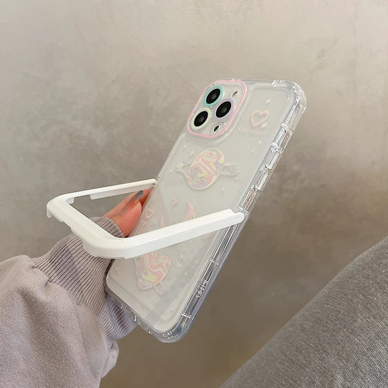 Laser Planet Moon Invisible Stand Holder Case For iPhone, Soft Silicone Shockproof Phone Back Cover