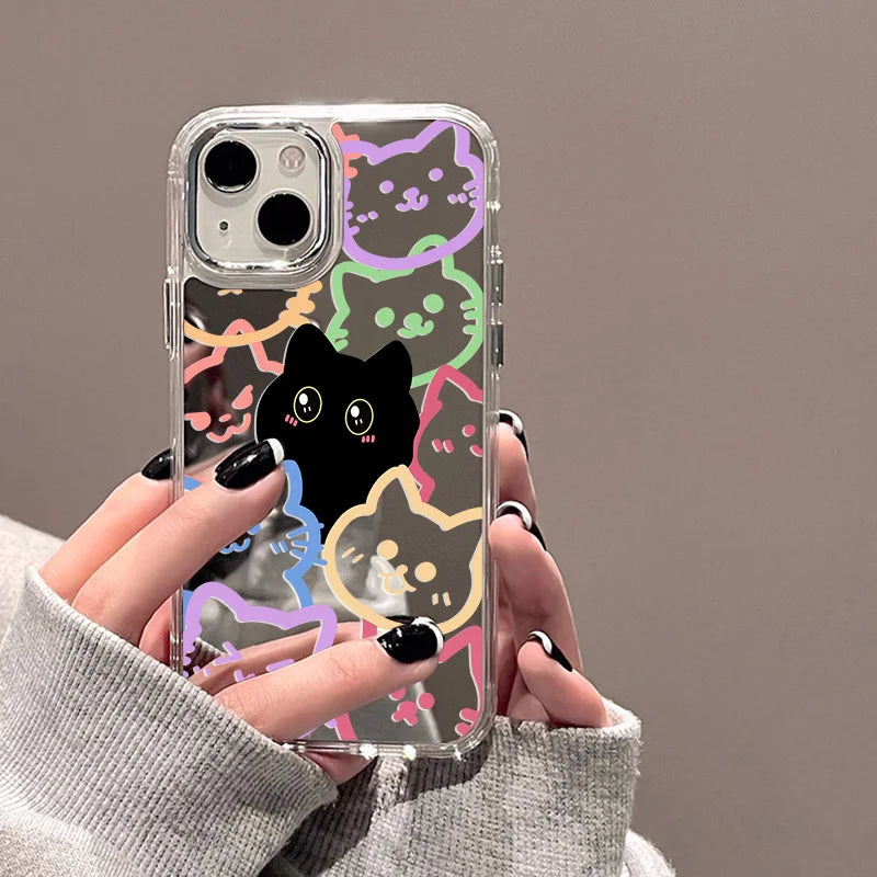 Cute Cat Luxury Plating Make Up Mirror Cover Phone Case