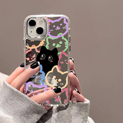 Cute Cat Luxury Plating Make Up Mirror Cover Phone Case