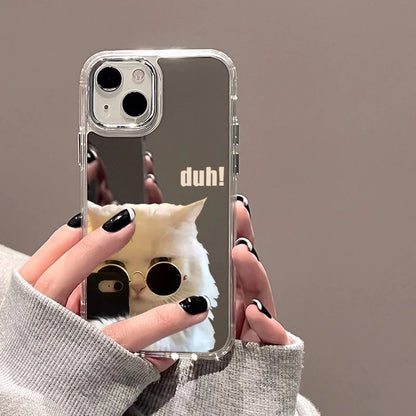 Cute Cat Luxury Plating Make Up Mirror Cover Phone Case