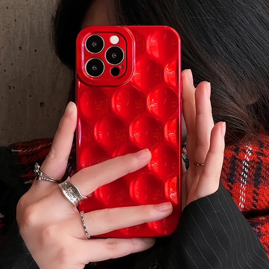 3D Cute Metallic Red Wave Point Phone Case For iPhone Soft Silicone Cover Bumper