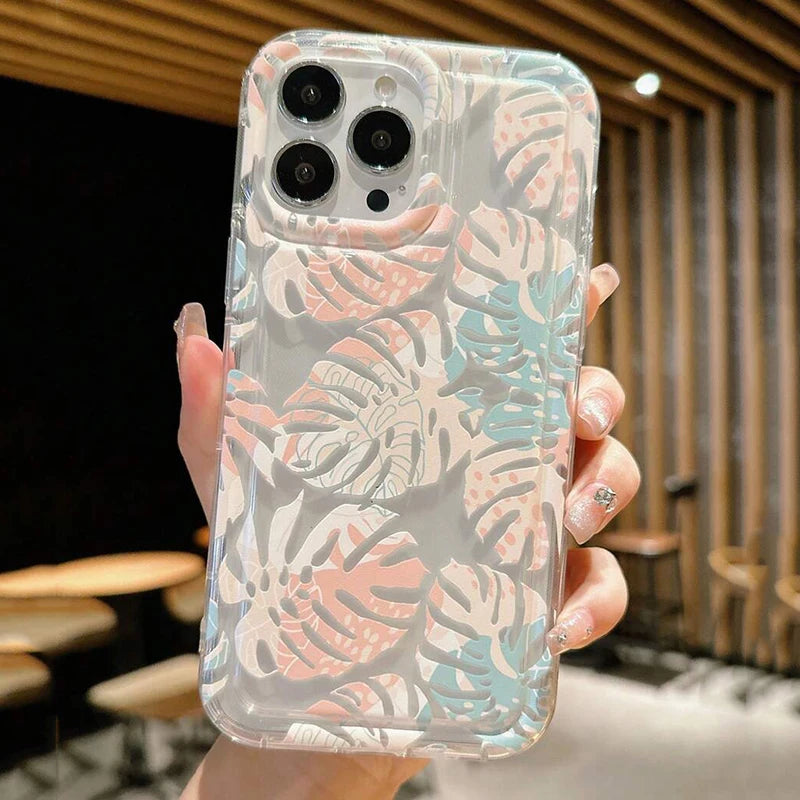 Summer Leaves Pattern Clear Phone Case