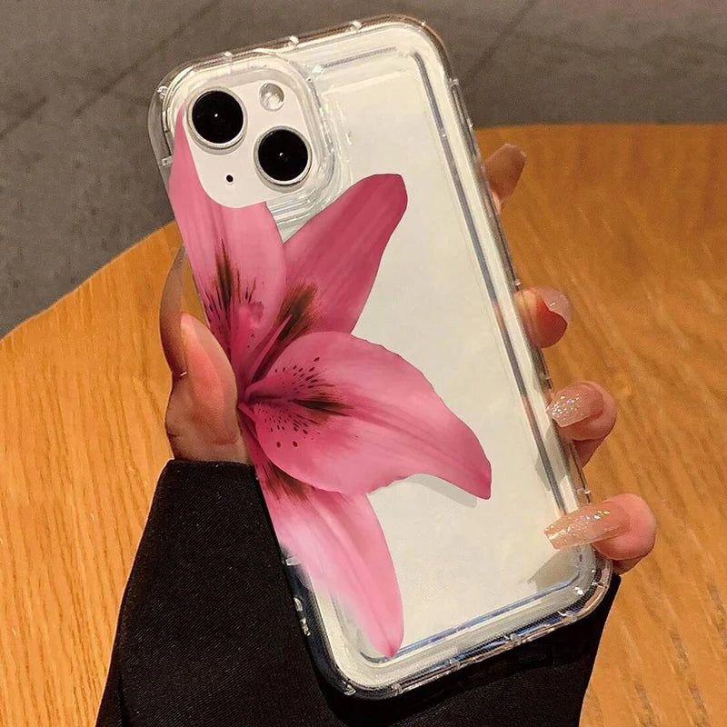 Realistic Lily Flower Print Clear Phone Case