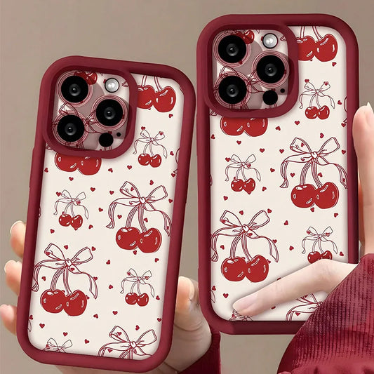 Valentines New Trendy Retro Heart Cherry Pattern Phone Case