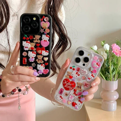3D Cute Cartoon Y2K Hello Kitty Sticker Bling Glitter Phone Case