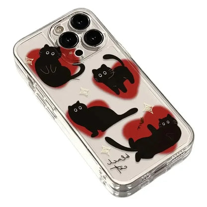 Lovely Love Heart Black Cat Phone Case