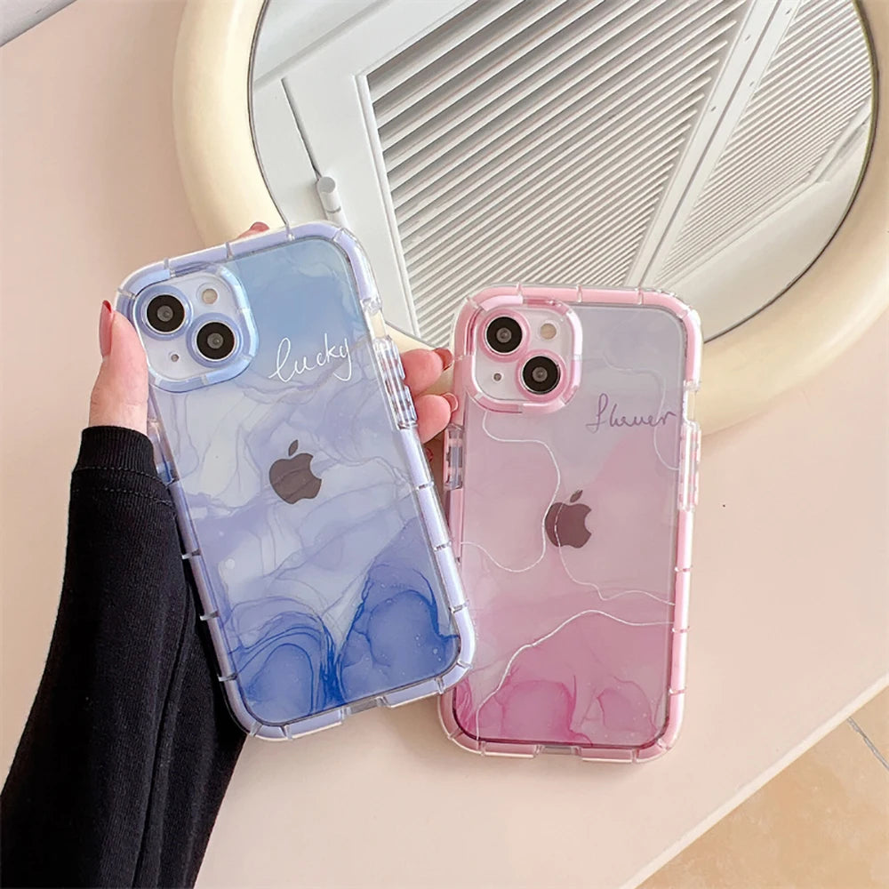 Super Shockproof Gradient Marble Bumper Phone Case For iPhone, Clear Soft Silicone Back Cover Case